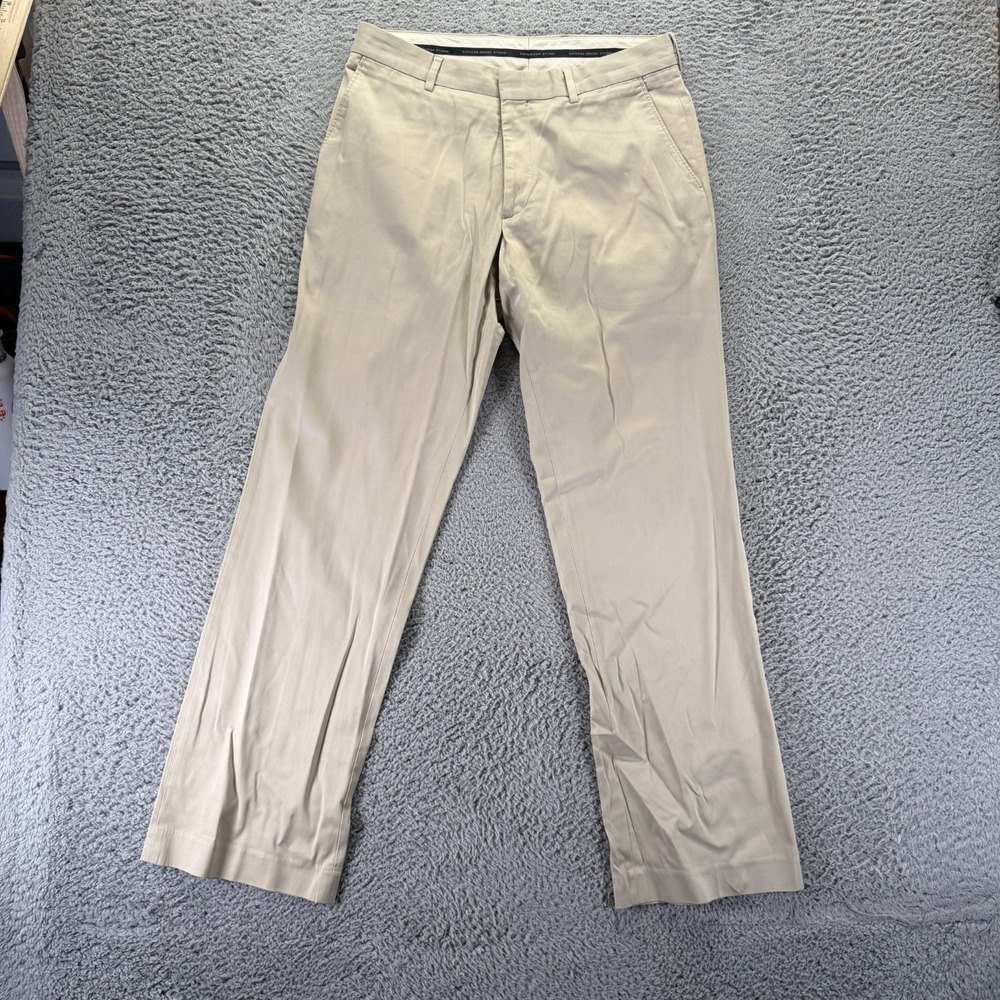 Express Producer Pant Mens 32x32 Beige Cotton Dress Straight Leg Business Preppy